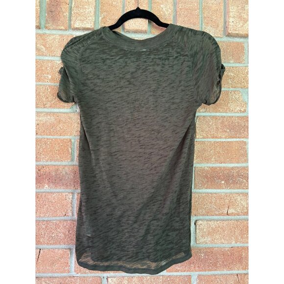 We The Free Olive Sheer Short Sleeve Crewneck T-Shirt Medium Womens Casual Wear - Picture 3 of 10